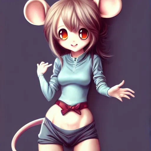Image similar to fullbody portrait of anthropomorphic half - mouse cute anime girl, concept art, anime art, by a - 1 picture, trending on artstation artgerm, ross tran, bill ward, marc davis,