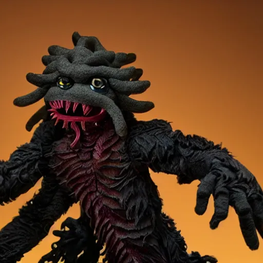 Image similar to demogorgon as a muppet. highly detailed felt. hyper real photo. 4 k.