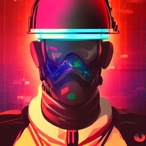 Prompt: a cyberpunk soldier, synthwave art