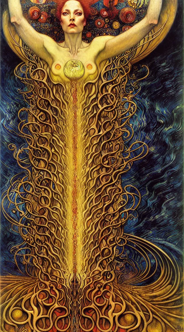 Image similar to Divine Chaos Engine by Karol Bak, Jean Delville, William Blake, Gustav Klimt, and Vincent Van Gogh, symbolist, visionary