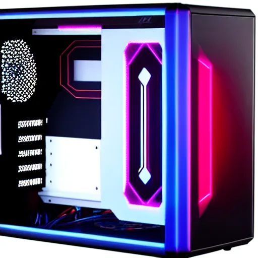 Image similar to rgb gaming computer case with a little fellow inside