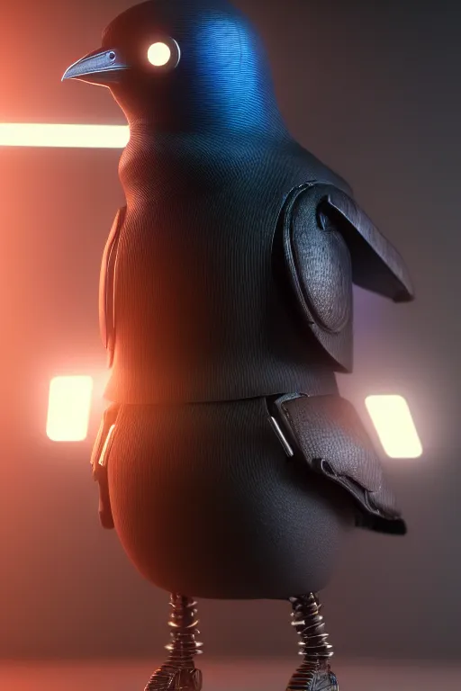 Image similar to high quality 3 d render very cute cyborg crow! incorporated speakers!, cyberpunk highly detailed, unreal engine cinematic smooth, in the style of blade runner & detective pikachu, hannah yata charlie immer, moody light, low angle, uhd 8 k, sharp focus