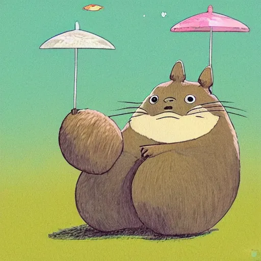 Prompt: a beautiful illustration of a capybara as totoro by studio ghibli, new contemporary art, comic book illustration, anime, my neighbor totoro