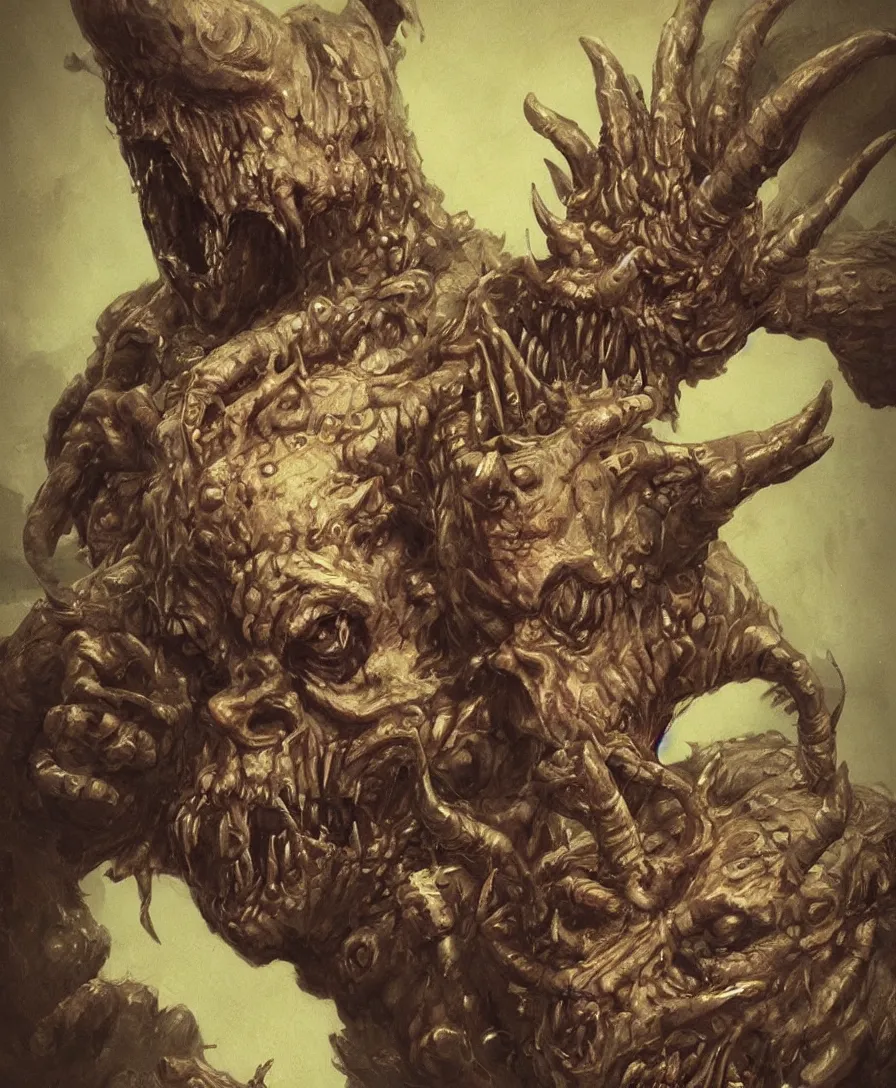 Image similar to bust portrait close up devil with skull on hand, illustrated by Simon Stålenhag and Gaston Bussiere, intricate, ultra detailed, photorealistic, trending on artstation