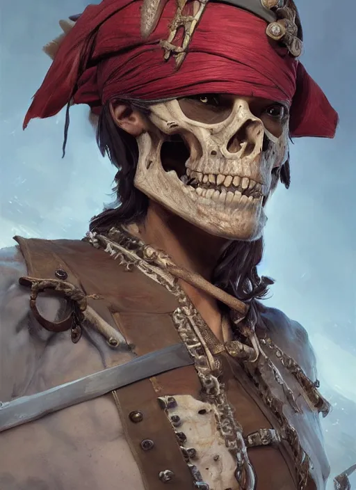 Prompt: a professional digital painting of a pirate with multiple jaws, beautiful bone structure, symmetrical facial features, intricate, elegant, concept art, sharp detail, focused, illustration, smooth render, art style by Ruan Jia and Mandy Jurgens and Ian Spriggs and William-Adolphe Bouguerea