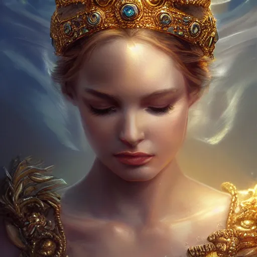 Image similar to portrait of a radiant greek mythology goddess, jewelry, crown, confident, gorgeous, stunning, dramatic lighting, detailed, very realistic, trending on Artstation, Cgsociety