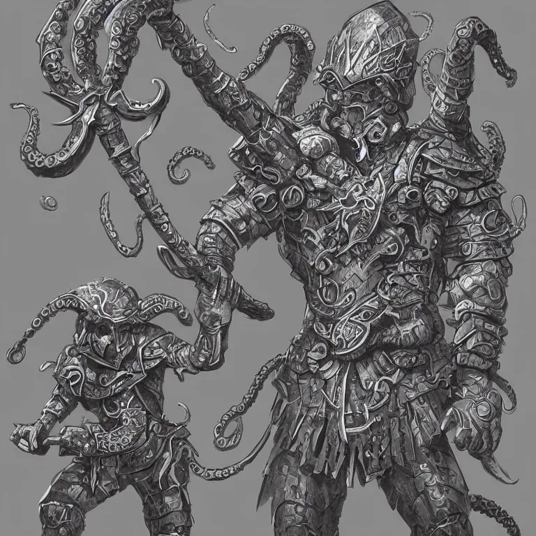 Image similar to warrior in octopus armour concept art d & d, intricate, detailed