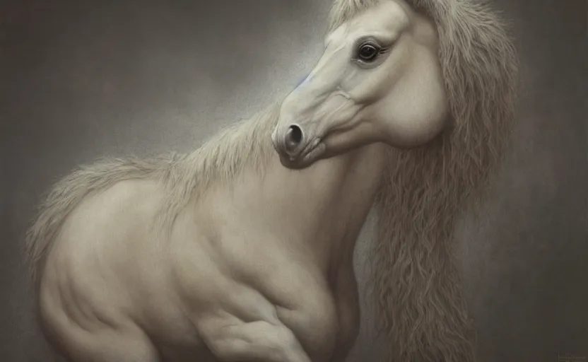 Prompt: horse bear hybrid character portrait by jean delville, tom bagshaw, brooke shaden, gustave dore and marco mazzoni, studio ghibli style, porcelain, organic, lifelike, detailed fur, intricate details