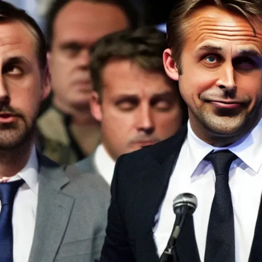 Image similar to Viktor Orban fighting Ryan Gosling