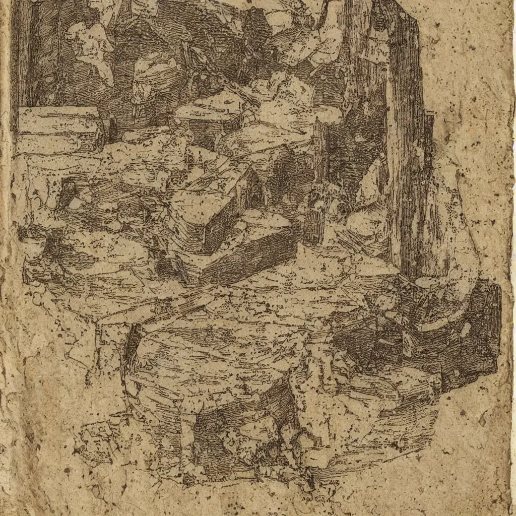 Prompt: an open old and timeworn book containing magic spells and occult illustrations by leonardo davinci on stained and crumbled paper, highly detailed, intricate, high quality scan