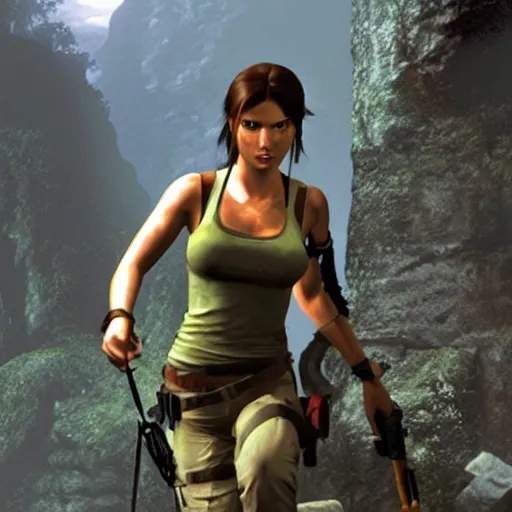 Prompt: A screenshot of Harrison Ford as Lara Croft in Tomb Raider PSX