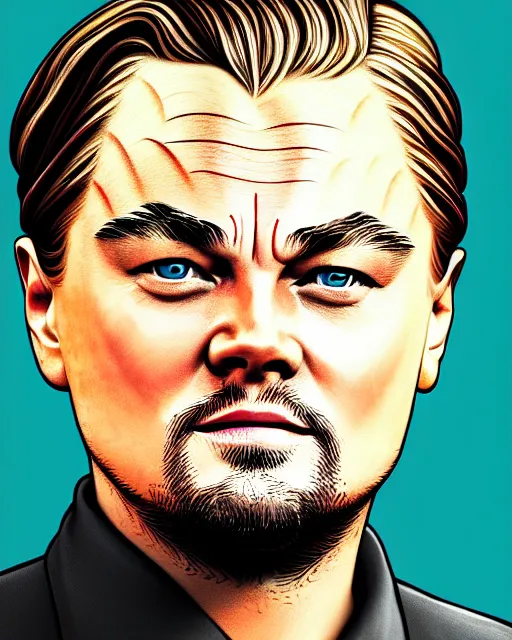 Image similar to painting portrait of leonardo dicaprio as a carp, cartoon, warm lighting, leonardo dicaprio has an carp body, movie poster, illustration by bartek fedyczak, erak note, tooth wu, neil richards, kan liu, siwoo kim, jisu choe, trending on art station