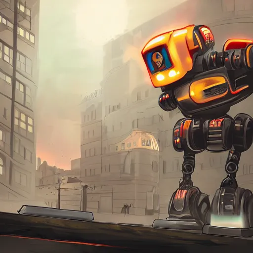 Prompt: a menacing robot furiously punching a building, concept art, highlt detailed