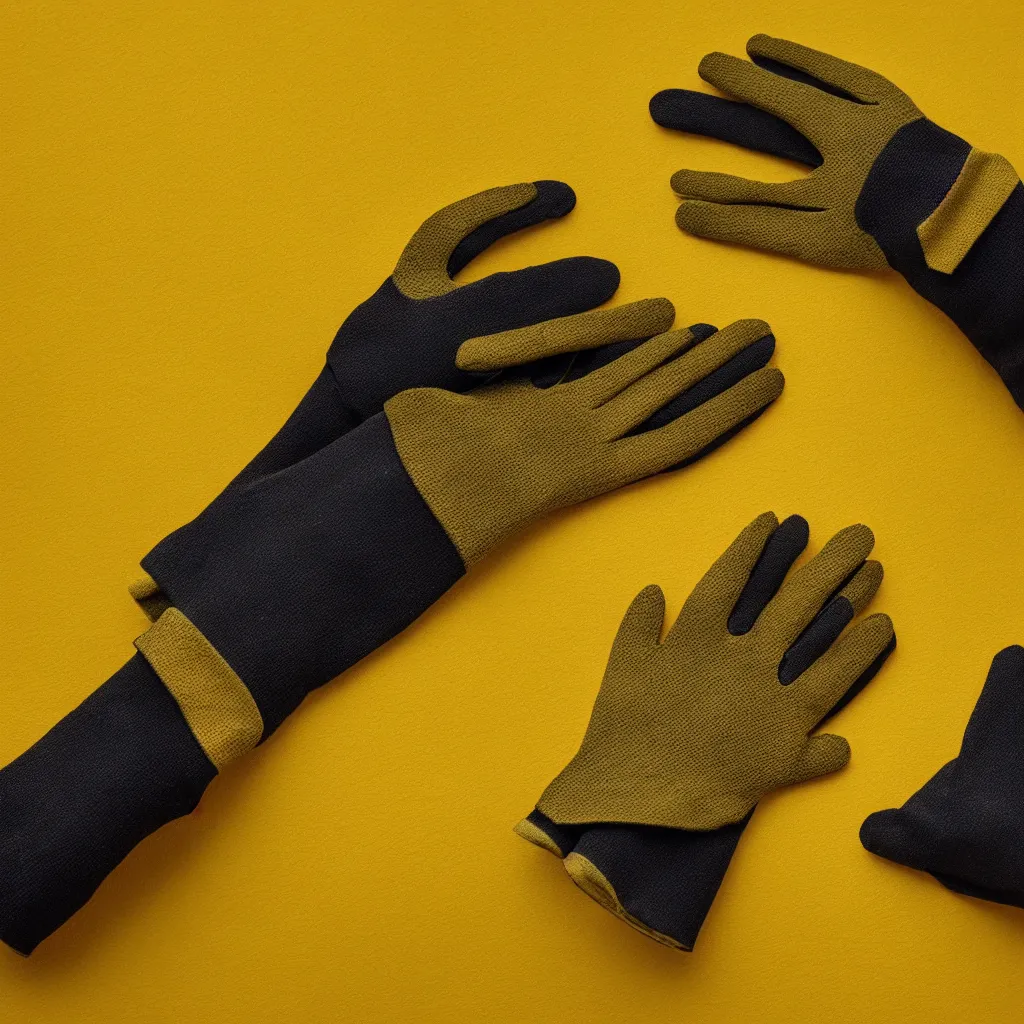 Image similar to close - up view of gloves on yellow background, 8 k, high detail, photorealistic, proper shading