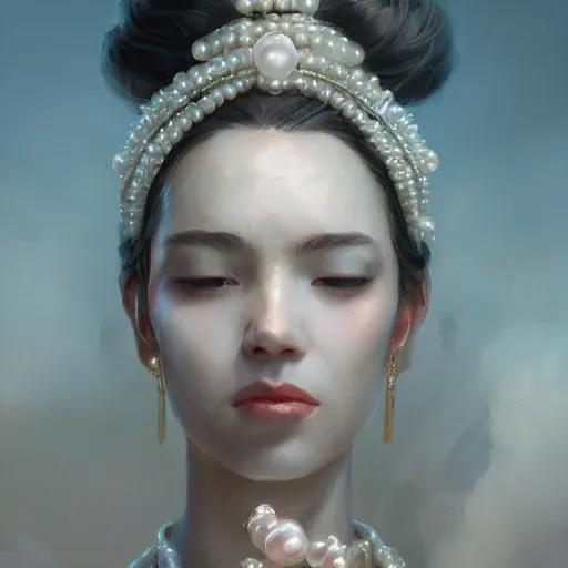 Image similar to a beautiful portrait of a pearl goddess by greg rutkowski and raymond swanland, trending on artstation, ultra realistic digital art