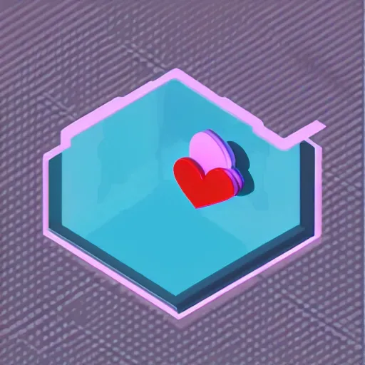 Prompt: isometric, cute, cozy, 3d rendered, art station, web app logo of a heart button