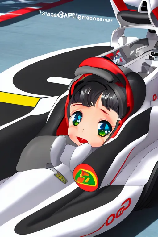 Image similar to nazrin driving a f 1 car, anime