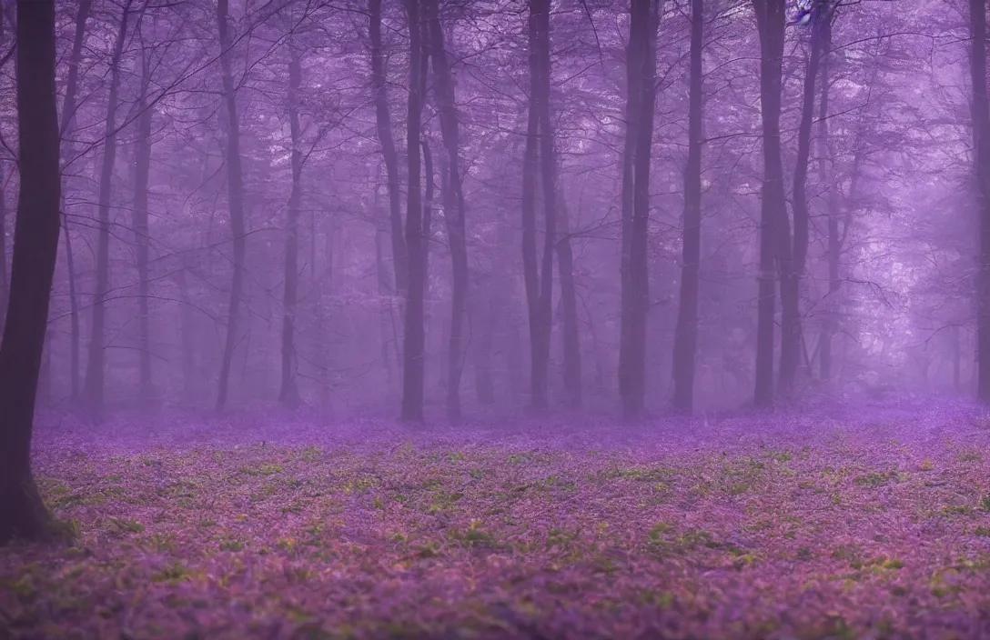 Prompt: purple forest, glowing beetle, sigma lens, strong bokeh, photography, highly detailed, 8 5 mm, f / 1. 3, foggy, dramatic lighting, 4 k