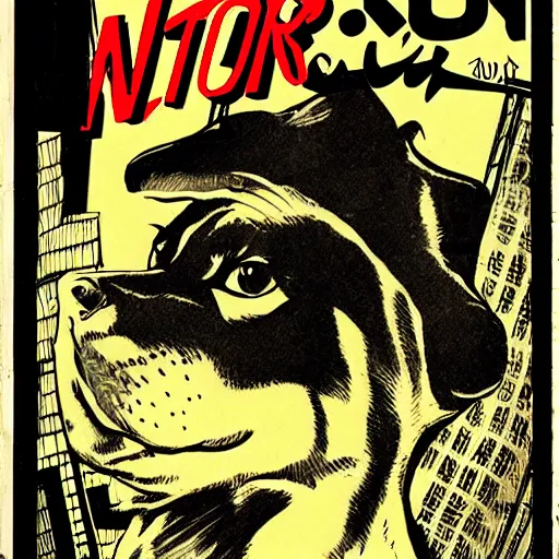 Prompt: noir comic book cover of shiba inu, artistic, high detail