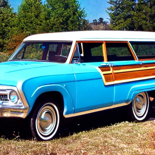 Prompt: 1 9 7 0's woody station wagon in the style of cybertruck