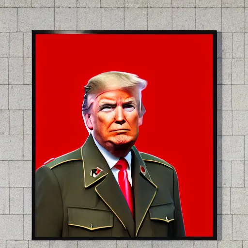 Image similar to donald trump wearing a soviet uniform, red background, in st. petersburg, photorealistic, detailed