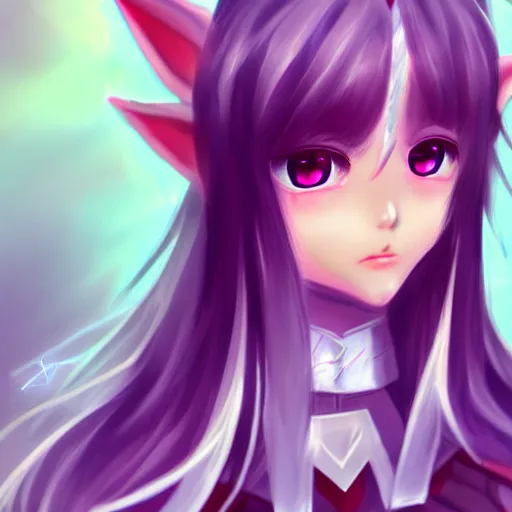 Prompt: adorable young cute anime elf girl, long black hair, detailed fantasy armor, smooth face. beautiful spark eyes. beautiful lineart. concept art adoptable, centered, chromatic aberration, noise, soft lighting, srgb, 4 k, cinematic