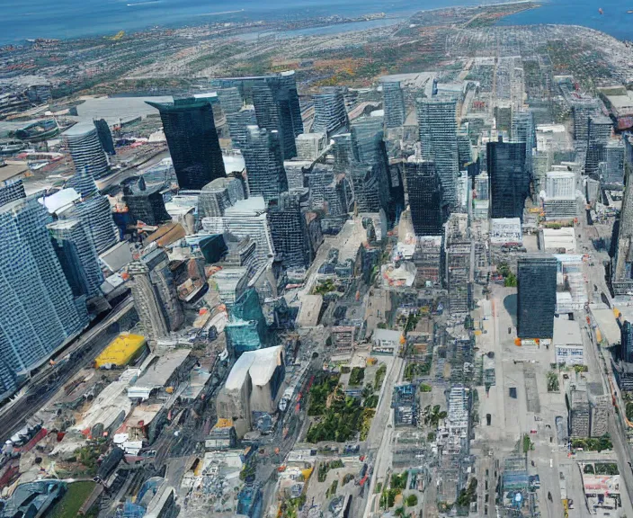 Image similar to 4 k hd, high detail photograph of toronto, shot with sigma f / 4. 2, 2 5 0 mm sharp lens, wide shot, volumetric lighting, isometric view, highly detailed texture render, unreal engine