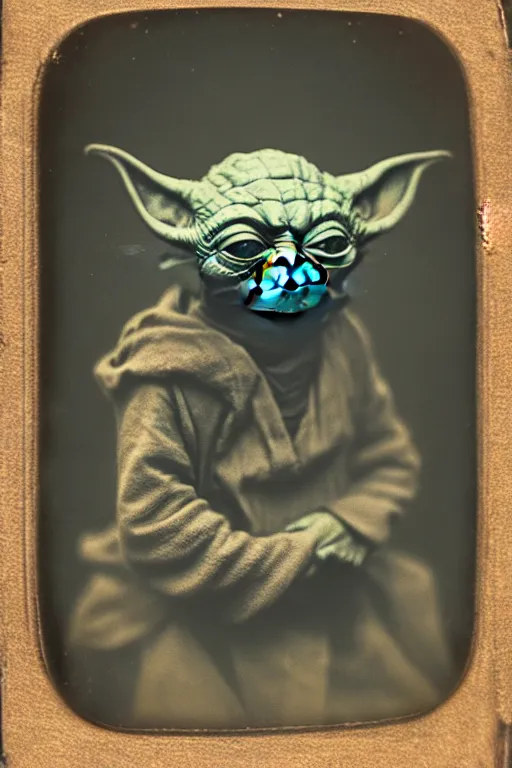 Prompt: a tintype photo portrait of yoda, highly detailed, 5 0 0 px, sharp focus