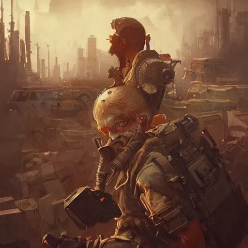 Prompt: post apocalyptic nintendo super mario bros, realistic portrait, masterpiece painting by greg rutkowski wlop and ross tran, highly detailed sharp focus