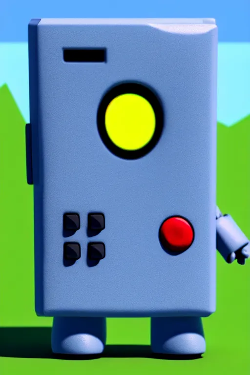 Prompt: A beautiful 3D image of an anthropomorphic gameboy BMO from adventure time, Cal-Arts, accurate, unreal engine 4k