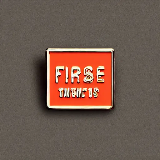 Image similar to a photo of a retro 1 9 7 0 s minimalistic clean fire flames warning label enamel pin, studio lighting, behance