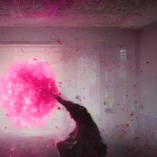 Image similar to a pink microwave exploding with confetti, dramatic lighting, illustration by greg rutkowski, yoji shinkawa, 4 k, digital art, concept art, trending on artstation