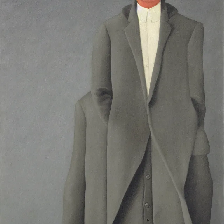 Image similar to portrait of a faceless hooded man in a suit by rene magritte, detailed painting, distance, centered, hd, hq, high resolution, high detail, 4 k, 8 k