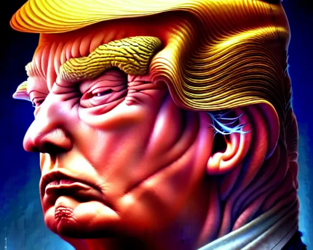 Prompt: donald trump, fantasy character portrait made of fractals, ultra realistic, wide angle, intricate details, the fifth element artifacts, highly detailed by peter mohrbacher, hajime sorayama, wayne barlowe, boris vallejo, aaron horkey, gaston bussiere, craig mullins