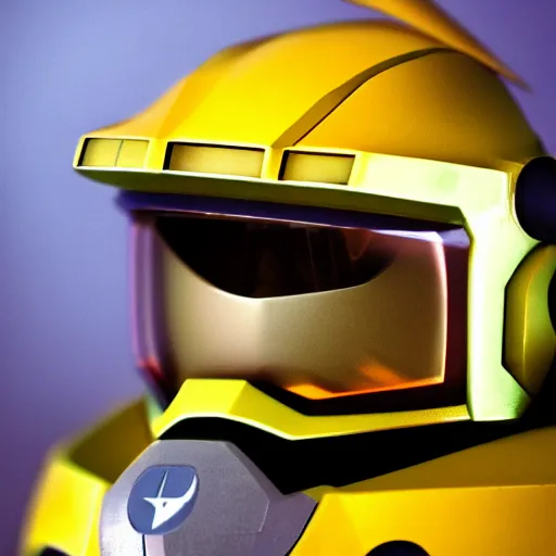 Image similar to a videogame still of master chief as pikachu, portrait, 4 0 mm lens, shallow depth of field, close up, split lighting, cinematic