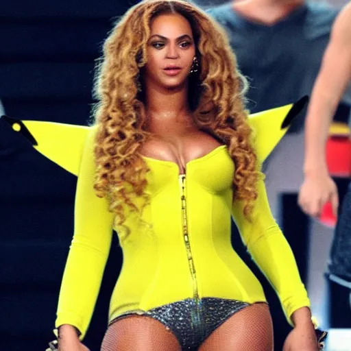 Prompt: Beyoncé cosplaying as Pikachu.