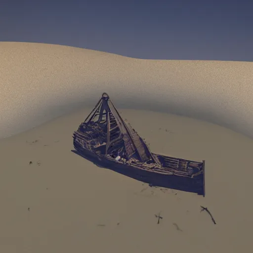 Prompt: A shipwreck in sand, PSX screenshot, ePSXe, PlayStation 1, raytracing, octane render, volumetric lighting, 3D render, 8K HD