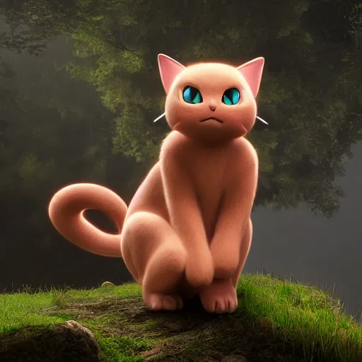 Prompt: photography of a realistic mew animal, ultra detailed, 8 k, cinematic lighting, natural background, trending on artstation, pokemon