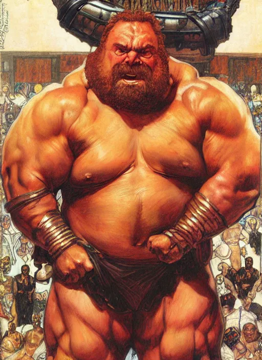 Image similar to head and torso portrait of huge muscular eddie hall as juggernaut, by lawrence alma tadema and rick berry and norman rockwell and greg staples and jack kirby