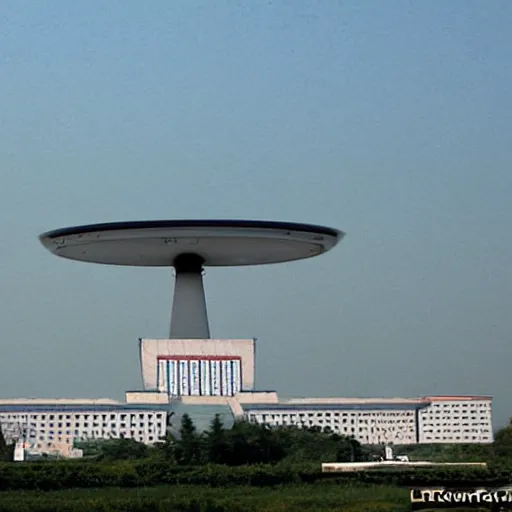 Prompt: ufo from independence day is flying over Pyongyang . real photo ultra realistic