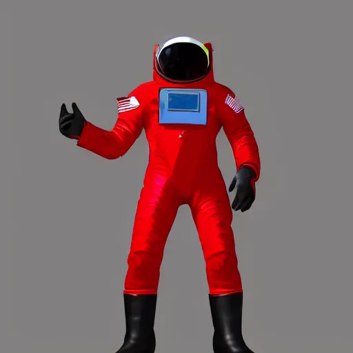 Prompt: a red suit astronaut, red simple jetpack, with a light blue visor, 4 k, digital painting, trending on artstation