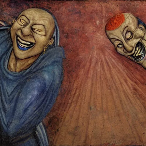 Image similar to vivec laughing as he betrays nerevar, fresco
