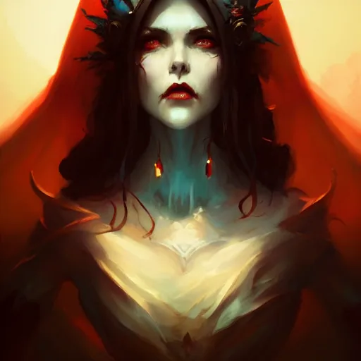 Image similar to a portrait of a bride of dracula, concept art by pete mohrbacher and wlop and artgerm and guweiz, digital art, highly detailed, intricate, sci - fi, sharp focus, trending on artstation hq, deviantart, unreal engine 5, 4 k uhd image