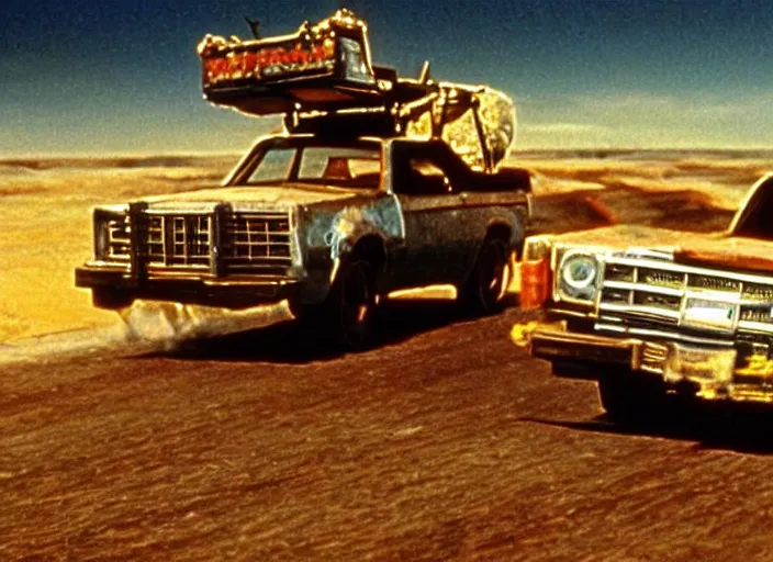 Image similar to El Camino scene from the 1979 science fiction film Muppet Mad Max