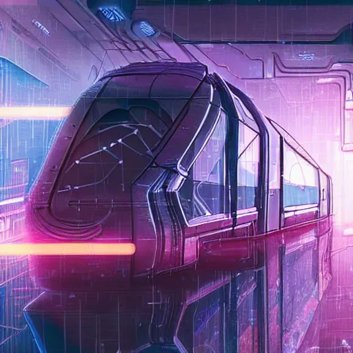 Image similar to an interdimensional travelling train, cyberpunk aesthetic, abstract, highly - detailed