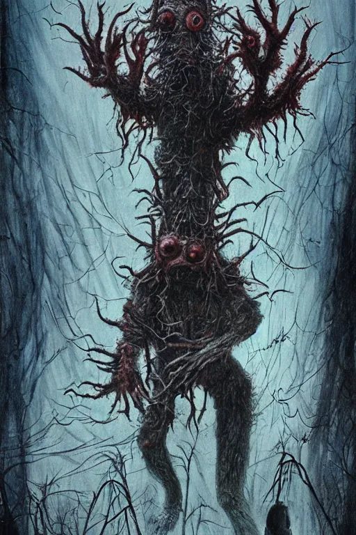 Image similar to a photorealistic horrific gorey moody atmospheric horror painted movie poster for The Thing 2 in the style of john carpenter and wayne barlowe