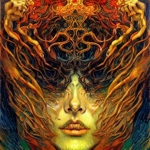 Prompt: Divine Chaos Engine by Karol Bak, Jean Delville, and Vincent Van Gogh, in the style of Van Gogh