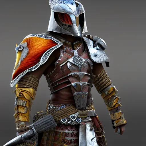 Image similar to warrior with falcon themed armour ,highly detailed, 4k, HDR, smooth, sharp focus, hyper realistic, high resolution