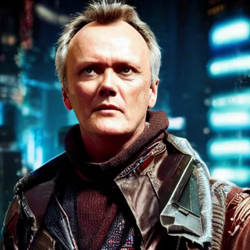 Image similar to Anthony Head as Cyberpunk Uther