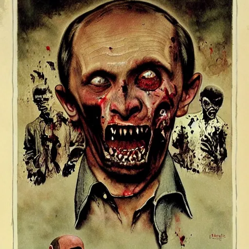 Prompt: zombie putin by norman rockwell